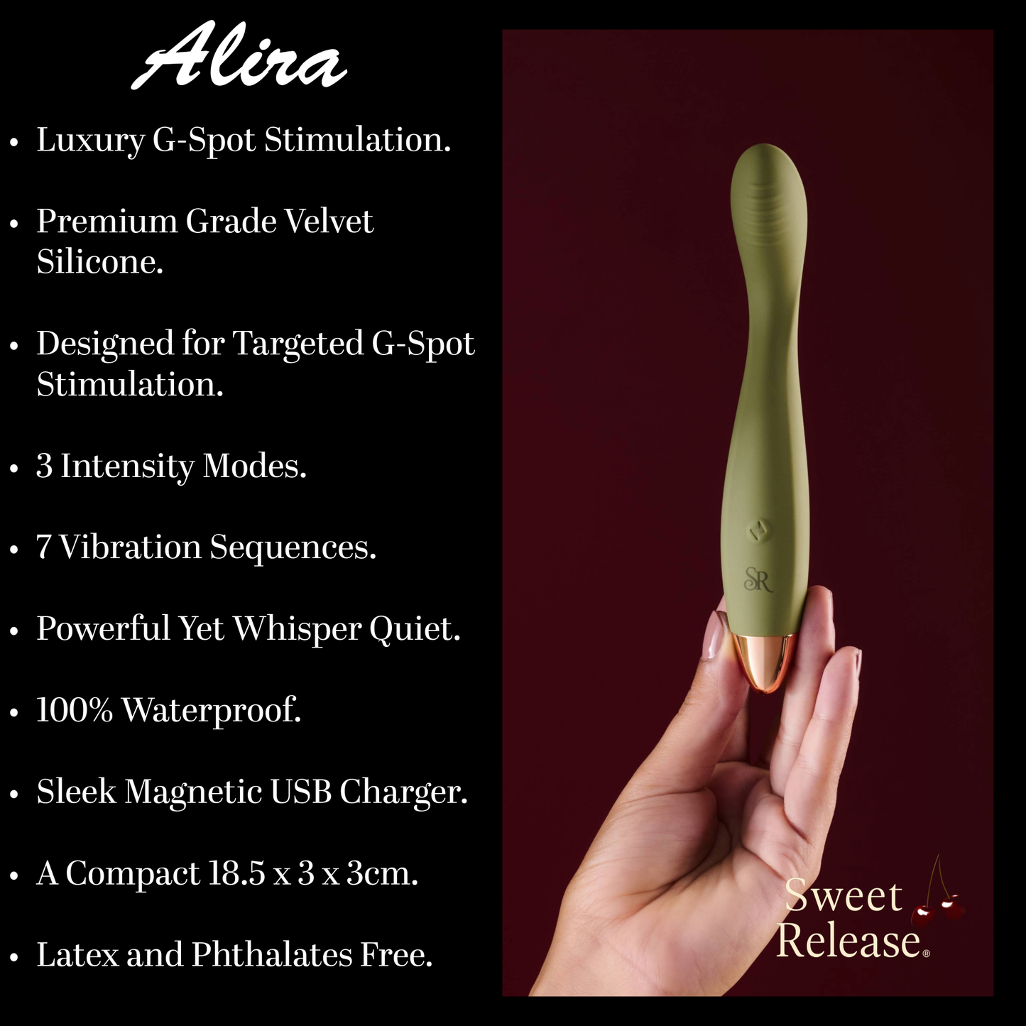 Sweet Release® Alira Pleasure Wand – Luxury G-Spot Vibrator Sex Toys for Women | Flexible, Travel-Friendly, Waterproof, Rechargeable, Premium Olive Green Silicone Wand Massager