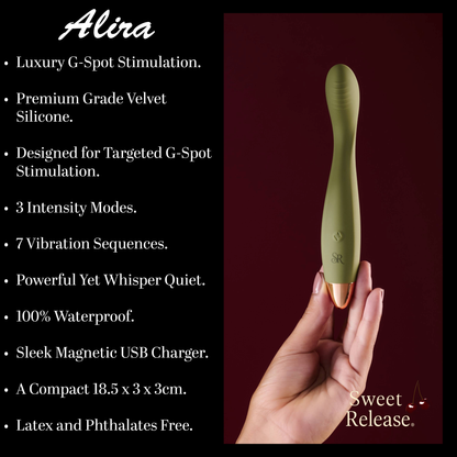Sweet Release® Alira Pleasure Wand – Luxury G-Spot Vibrator Sex Toys for Women | Flexible, Travel-Friendly, Waterproof, Rechargeable, Premium Olive Green Silicone Wand Massager