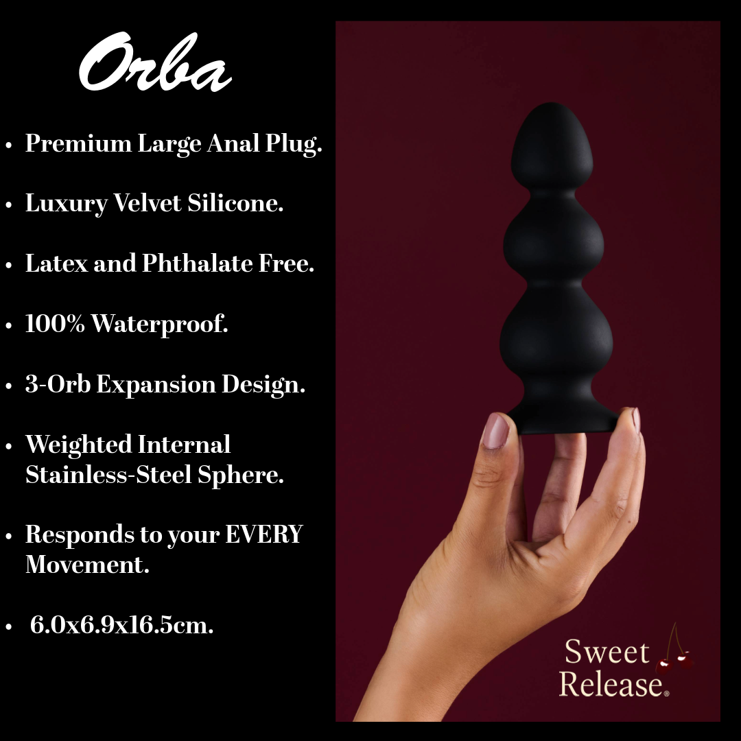 Sweet Release® Orba Large Anal Plug Sex Toys – Premium Velvet Luxury Silicone, Weighted Steel Spheres, 3-Orb Design for Intense Pleasure – Latex & Phthalate Free, 6.9 x 6.9 x 16.5 cm