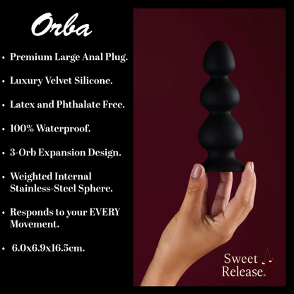 Sweet Release® Orba Large Anal Plug Sex Toys – Premium Velvet Luxury Silicone, Weighted Steel Spheres, 3-Orb Design for Intense Pleasure – Latex & Phthalate Free, 6.9 x 6.9 x 16.5 cm