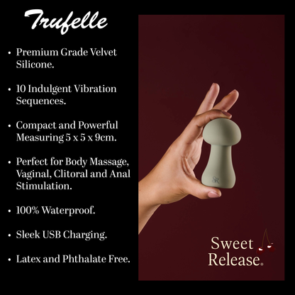 Sweet Release Trufelle Luxury Mushroom Vibrator  – Velvet Platinum Silicone, 10 Vibration Modes, 100% Waterproof, Body-Safe, Magnetic Charging – Multi-Use Massager (Latex & Phthalate-Free)