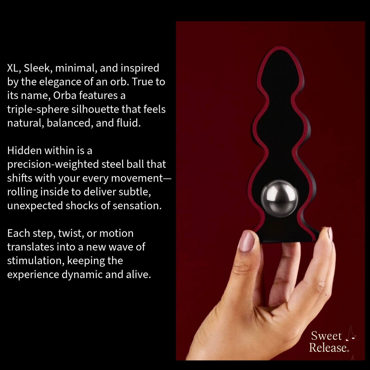 Sweet Release® Orba Large Anal Plug Sex Toys – Premium Velvet Luxury Silicone, Weighted Steel Spheres, 3-Orb Design for Intense Pleasure – Latex & Phthalate Free, 6.9 x 6.9 x 16.5 cm